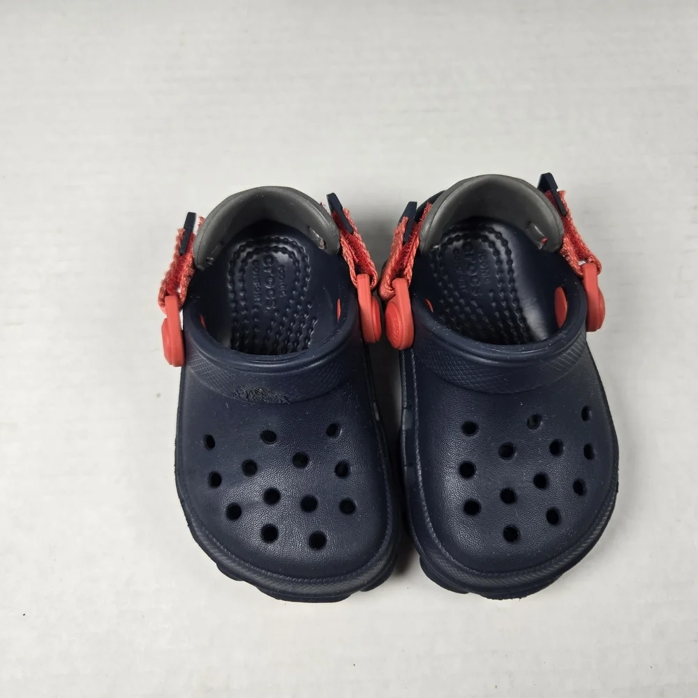 Crocs Kids All-Terrain Navy Red Clogs Slipon Sandals Unisex Sz C4 Toddler Baby 4